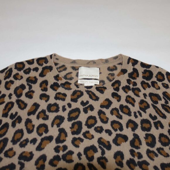 Cynthia Rowley Women's 100% Cashmere Crewneck Sweater Large Brown Leopard Print - Picture 2 of 5